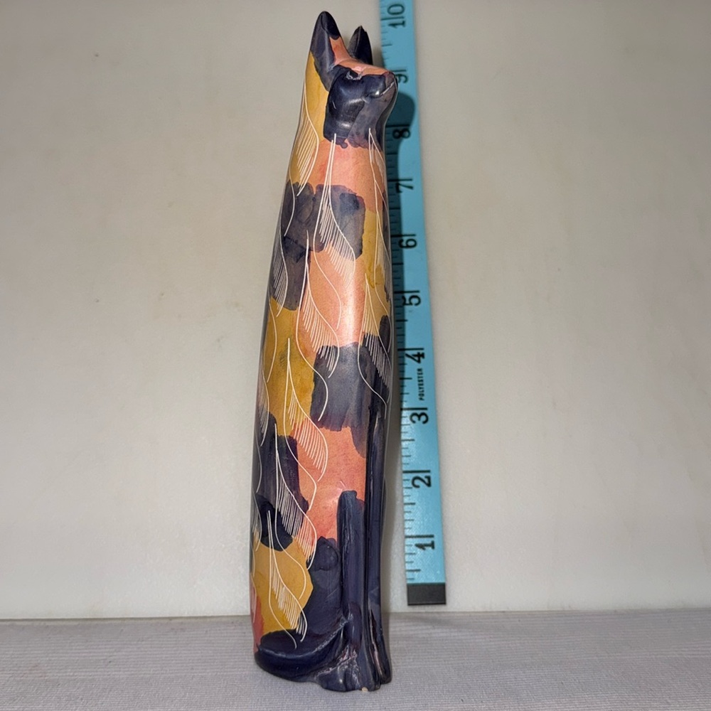🐈‍⬛ African Carved Soapstone Dot Art Cat Statue Figurine